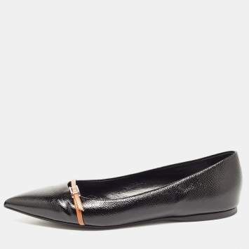 Pre Owned Hermes Black Leather Buckle Detail Pointed Toe Ballet Flats Size 40