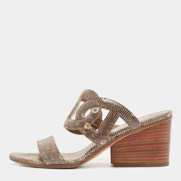Pre Owned Hermès Two Tone Lizard Leather Bikini Sandals Size 38