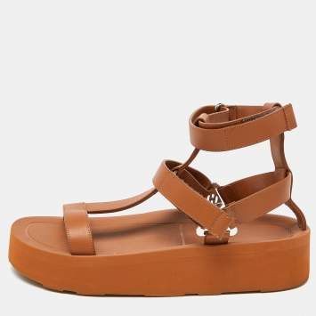 Pre Owned Hermès Brown Leather Enid Gladiator Sandals Size 40