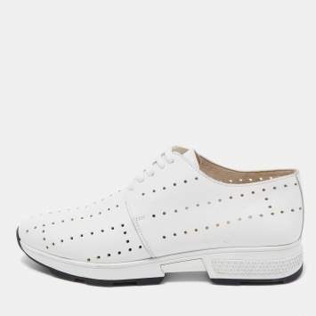 Pre Owned Hermes White Leather Lace Up Oxford Sneakers Size 40.5