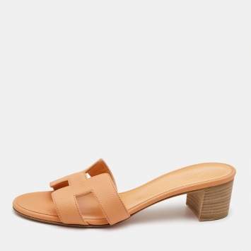 Pre Owned Hermes Orange Leather Oran Sandals Size 38