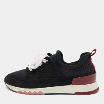 Pre Owned Hermes Black Nylon and Suede Stadium Low Top Sneakers Size 36