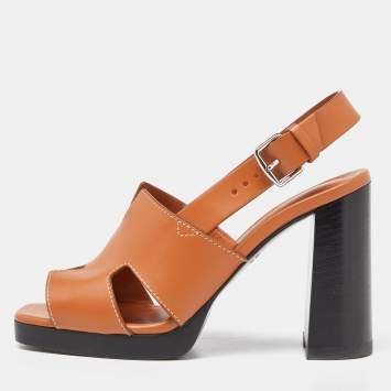 مملوكة مسبقًا Hermes Tan Leather Elbe Sandals Size 37