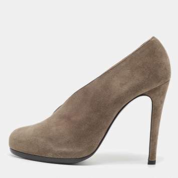 Pre Owned Hermes Brown Suede V Neck Round Toe Pumps Size 39