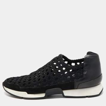 Pre Owned Hermes Black Leather and Fabric Oxygene Sneakers Size 37.5