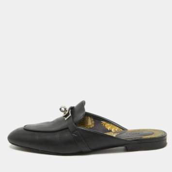 Pre Owned Hermes Black Leather Oz Mules Size 40