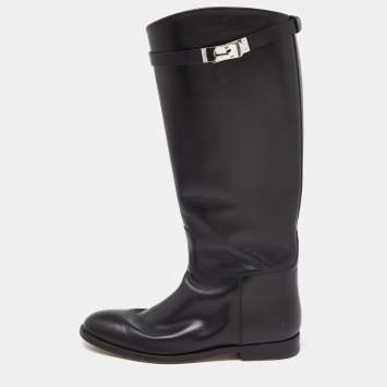 Pre Owned Hermes Black Leather Jumping Boots Size 40