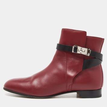Pre Owned Hermes Burgundy/Black Leather Neo Ankle Boots Size 39