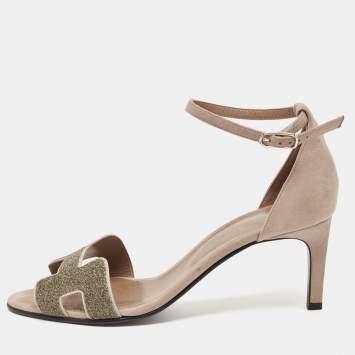 Pre Owned Hermes Two Tone Crystal Powder and Suede Premiere Sandals Size 40