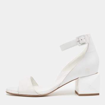 Pre Owned Hermes White Leather Ankle Strap Sandals Size 36.5
