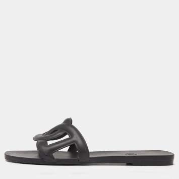 Pre Owned Hermes Black Rubber Aloha Flat Slides Size 40