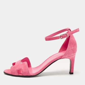 Pre Owned Hermes Pink Suede Premiere Sandals Size 35.5