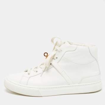 Pre Owned Hermes White Leather Daydream High Top Sneakers Size 39