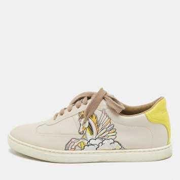 Pre Owned Hermes Two Tone Leather Trail Lace Up  Sneakers Size 38