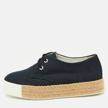 Pre Owned Hermes Navy Blue Canvas Rosa Espadrille Sneakers Size 37