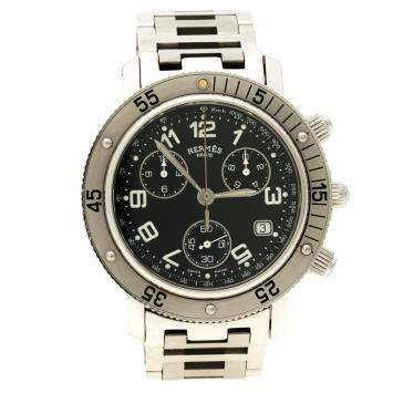 Pre Owned Hermes Black Stainless Steel Clipper CL2.910 Women's Wristwatch 40 mm