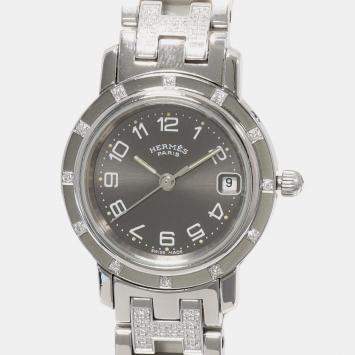 Hermes Grey Stainless Steel Clipper CL4.230 Quartz Women's Wristwatch 24 mm