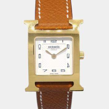 Hermes Yellow Gold Plated Stainless Steel Heure H Quartz Women's Wristwatch 25 mm
