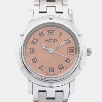 Hermes Pink Stainless Steel Clipper CL4.210 Quartz Women's Wristwatch 24 mm