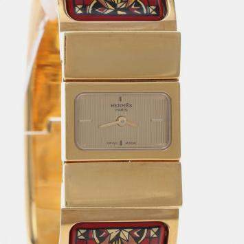 Pre Owned Hermes Loquet L01.201 Quartz Gold-Plated Stainless Steel Women's Wristwatch 20 mm