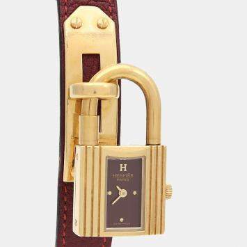 Pre Owned Hermes Kelly Quartz Burgundy Stainless Steel Women's Wristwatch 20 mm