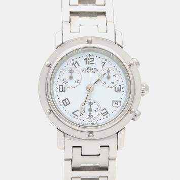 Pre Owned Hermes Clipper CL1.310 Quartz White Stainless Steel Women's Wristwatch 31 mm