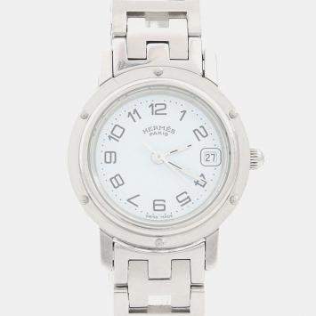 Pre Owned Hermes Clipper CL4.210 Quartz White Stainless Steel Women's Wristwatch 24 mm