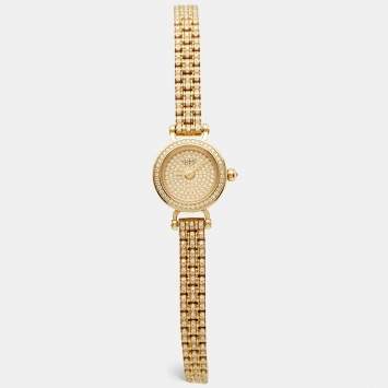 Pre Owned Hermes Faubourg Joailliere FG3.186 Diamond Pave Dial 18K Yellow Gold Women's Wristwatch 16.20 mm