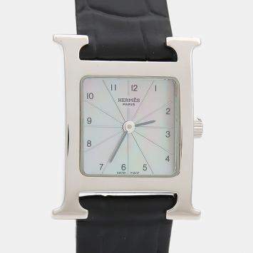 Pre Owned Hermes Heure H HH1.210 Quartz Mother of Pearl Stainless Steel Womens Wristwatch 21 mm