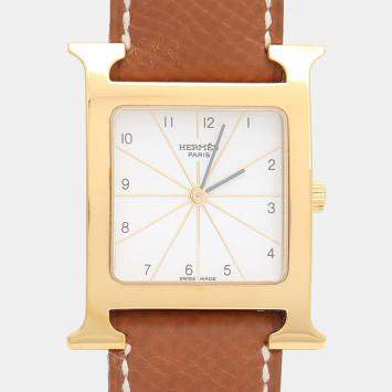 مملوكة مسبقًا Hermes Heure H HH1.501 Quartz Gold Plated Stainless Steel Men's Wristwatch 26 mm