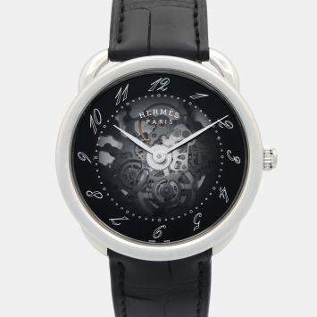 Pre Owned هيرميس أرسال AR2.710 ساعة يد أوتوماتيكية من الفولاذ الأسود للنساء 40 ملم