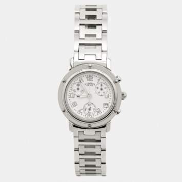 Pre Owned Hermes Clipper CL1.310 Quartz White Stainless Steel Women's Wristwatch 31 mm