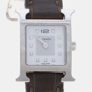 Pre Owned ساعة يد نسائية هيرميس أوري إتش إتش 1.110 ستانلس ستيل كوارتز ألماس 17.5 ملم