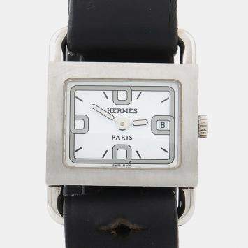 Pre Owned Hermes Barenia BA1.210 White Stainless Steel Quartz Women's Watches 25x20mm