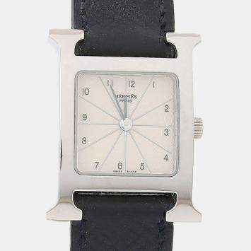 مملوكة مسبقًا Hermes Heure H White HH1.210 Stainless Steel Quartz Women's Watches 21mm