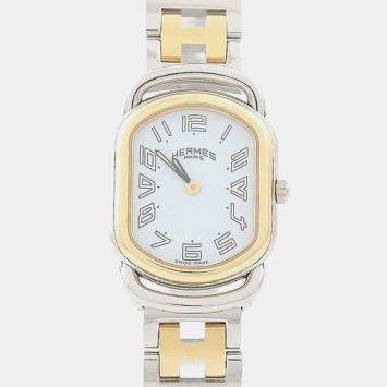 Pre Owned Hermes RA1.220 White Yellow Gold Plated, Stainless Steel Quartz Women's Watches 20*25mm