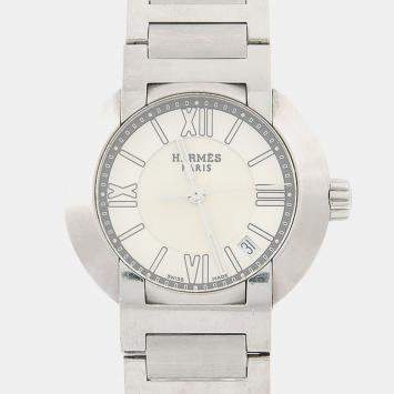 Pre Owned Hermes Nomade NO1.210 White Stainless Steel Kinetic Women's Watches 27.5mm