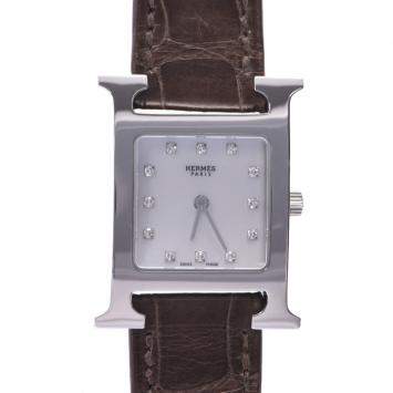 Pre Owned Hermes MOP Diamonds Stainless Steel HH1.210 Quartz Women's Wristwatch 30 MM