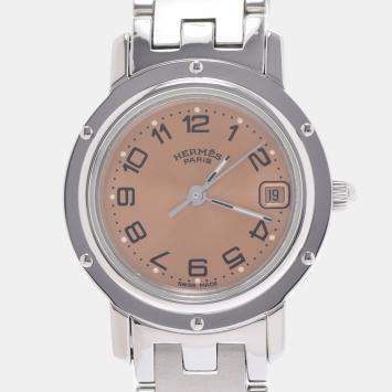 Pre Owned Hermes Pink Stainless Steel Clipper CL4.210 Women's Wristwatch 24 mm