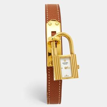 Pre Owned Hermes White Gold Plated Stainless Steel Leather Kelly KE1.201a Women's wristwatch 20 mm 