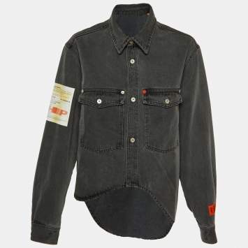 Heron Preston Charcoal Grey Denim Oversized High-Low Shirt L