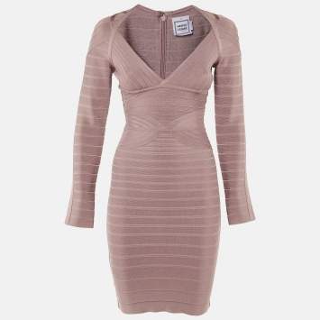 Pre Owned فستان هيرفي ليجي فلورنسيا ميني باندج تريكوت وردي غامق مقاس صغير