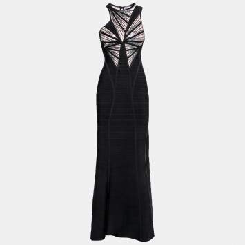 Pre Owned Herve Leger Black Bandage Sequin Embellished Halle Bodycon Gown XS