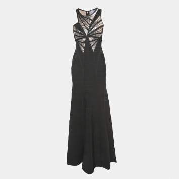 Pre Owned Herve Leger Black Bandage Knit Halle Maxi Dress M