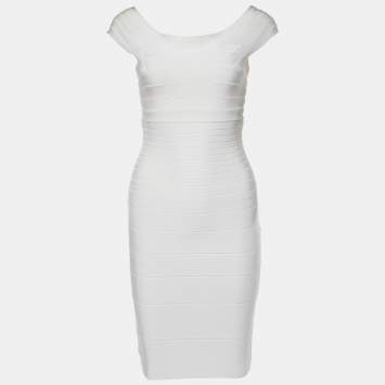 Pre Owned Herve Leger Off-White Jersey Bandage Short Dress S