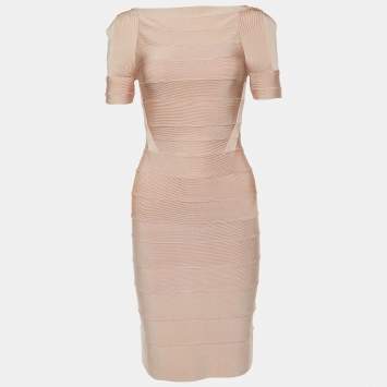 Pre Owned Herve Leger Roseblush Pink Bandage Jersey Mini Dress XS