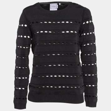 Pre Owned Herve Leger Black Perforated Knit Sweatshirt S