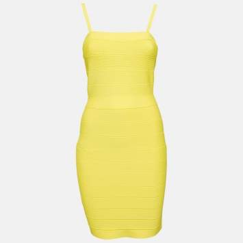 Herve Leger Yellow Stretch Knit Bandage Mini Dress M