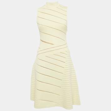 Pre Owned Herve Leger Jersey Sleeveless High Neck Dress S