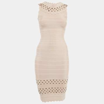Pre Owned Herve Leger Pink Embellished Knit Sleeveless Bandage Short Dress S